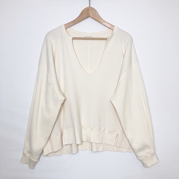 Free people Santa Clara, cream waffle, knit, V-neck, thermal top - Picture 7 of 11
